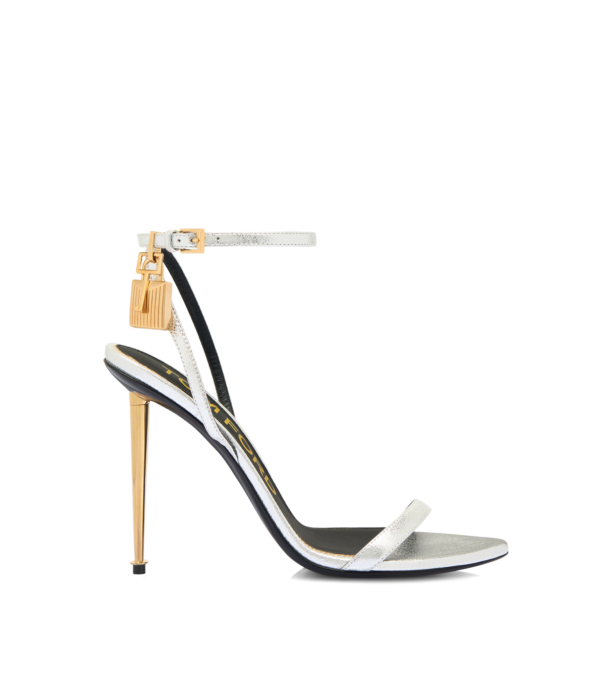 LAMINATED NAPPA LEATHER PADLOCK POINTY NAKED SANDAL