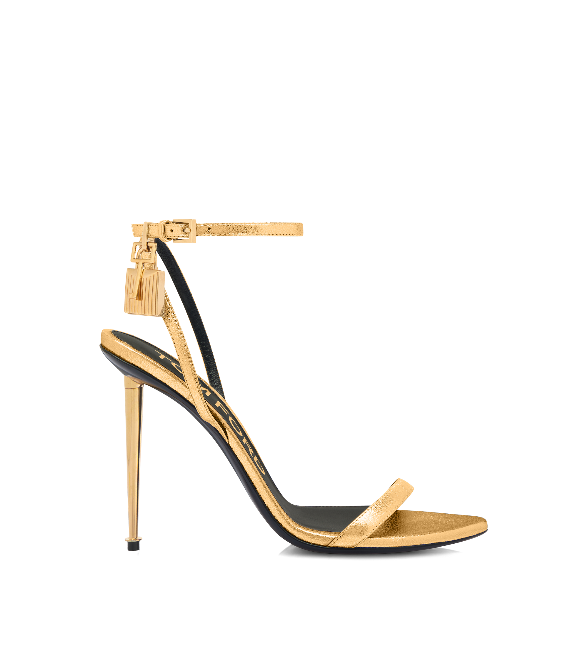 LAMINATED NAPPA LEATHER PADLOCK POINTY NAKED SANDAL