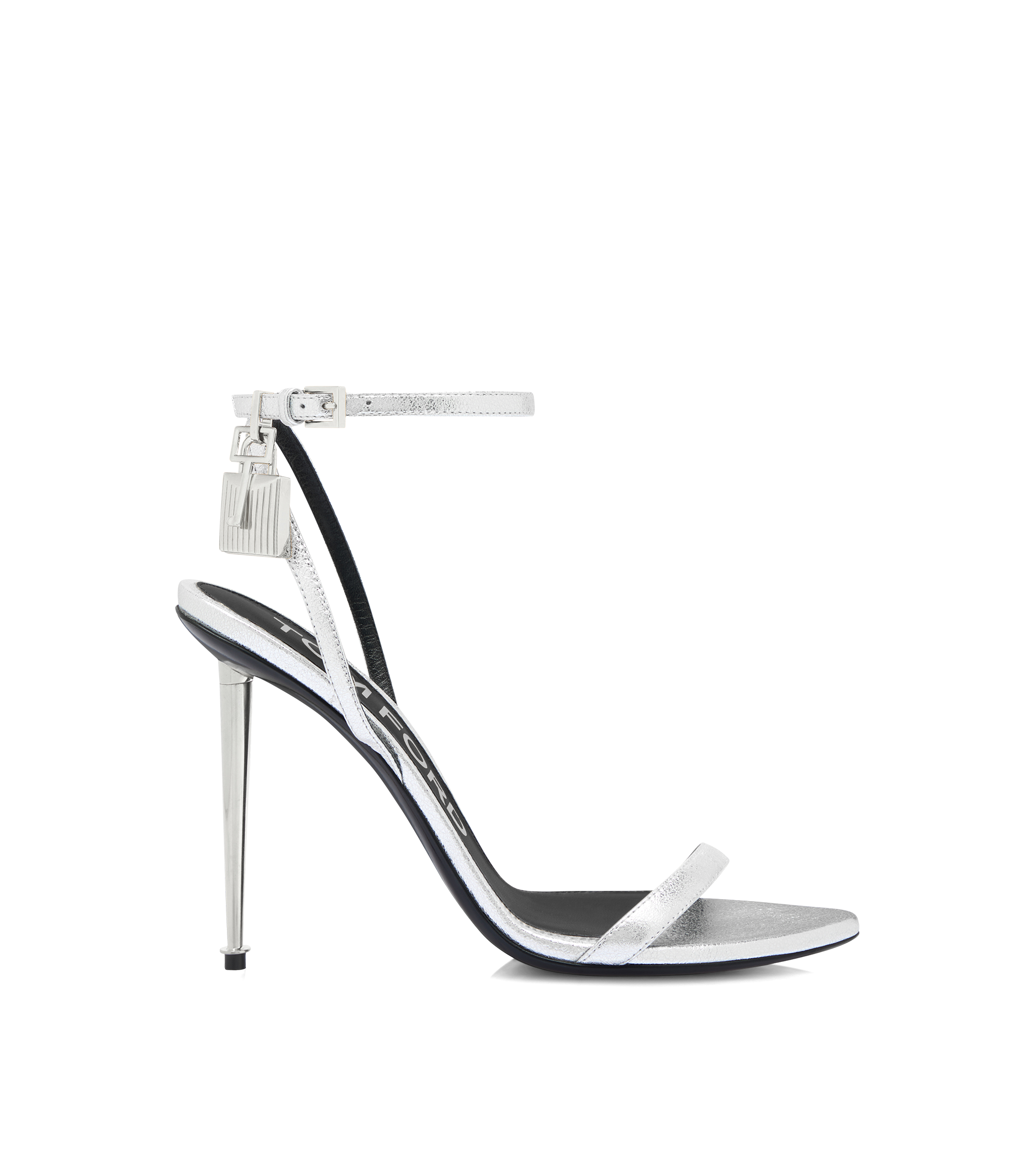 LAMINATED NAPPA LEATHER PADLOCK POINTY NAKED SANDAL