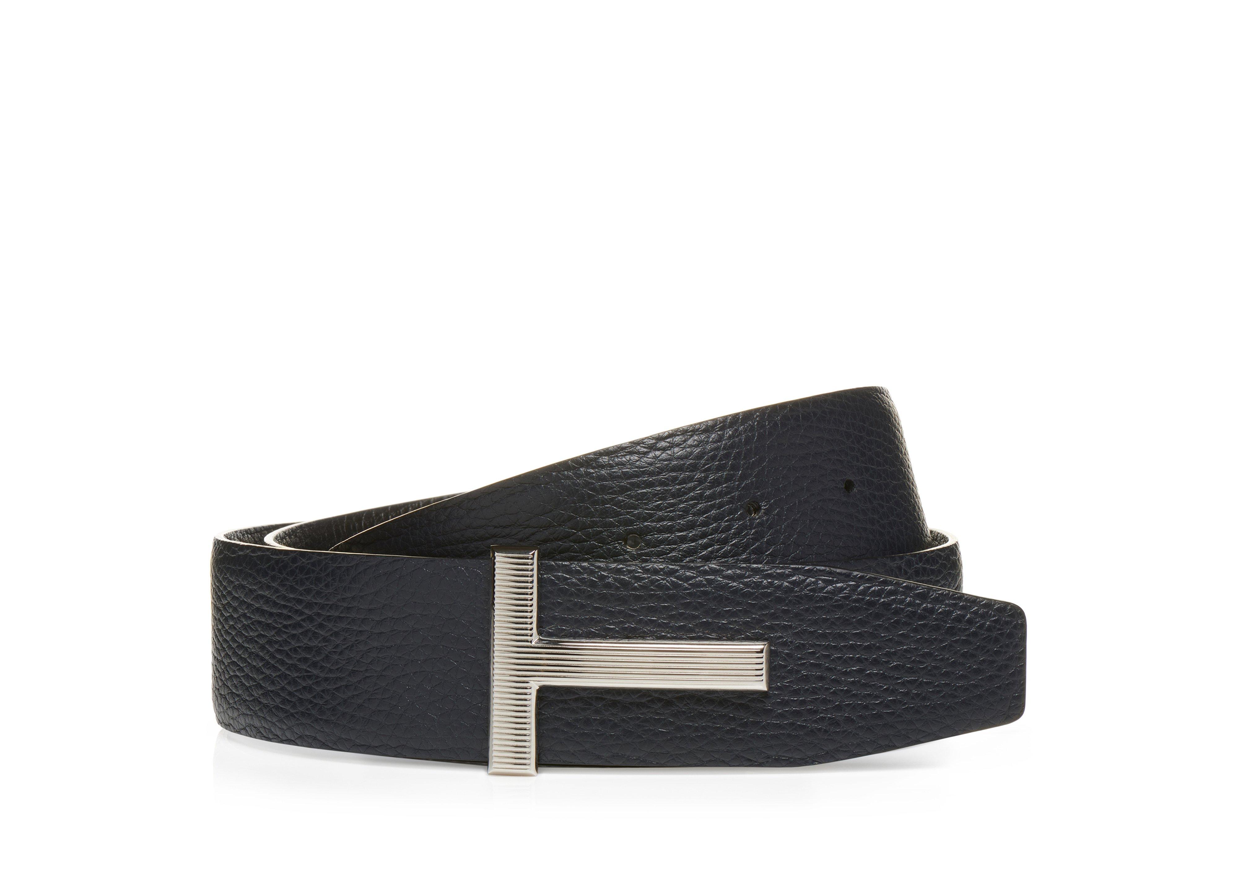 GRAIN LEATHER RIDGE BUCKLE T BELT