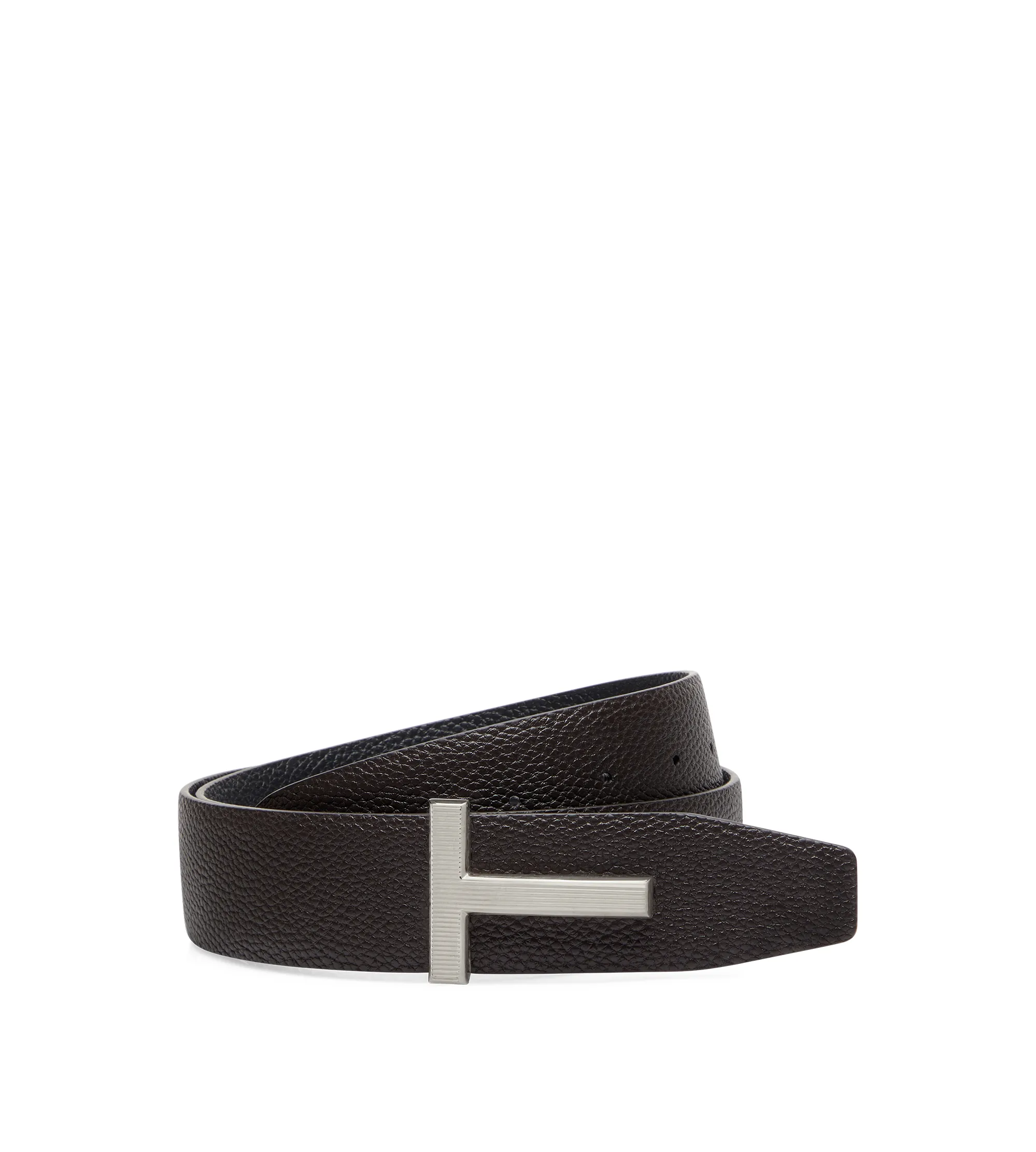 GRAIN LEATHER RIDGE BUCKLE T BELT