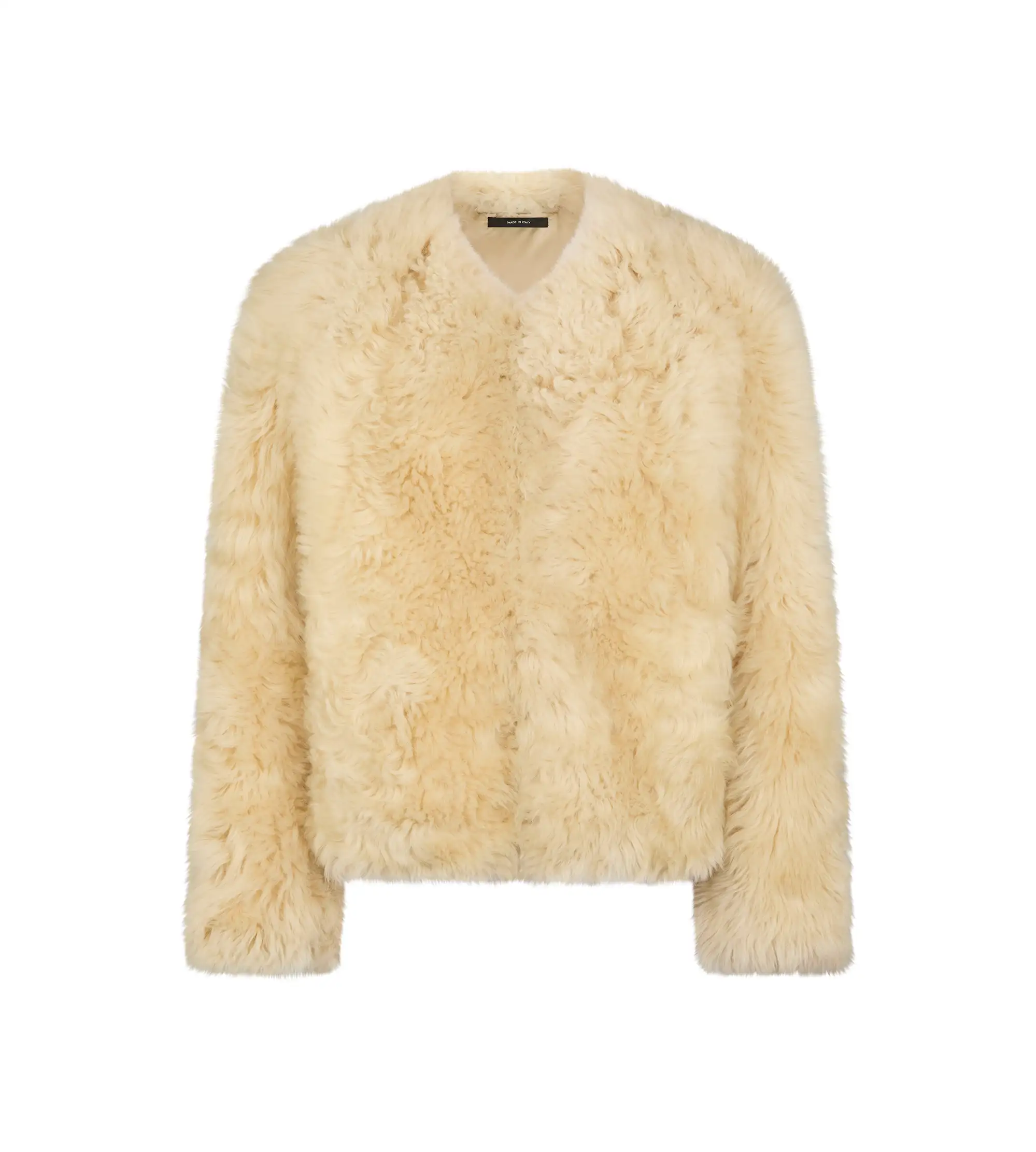 COLLARLESS SHEARLING JACKET