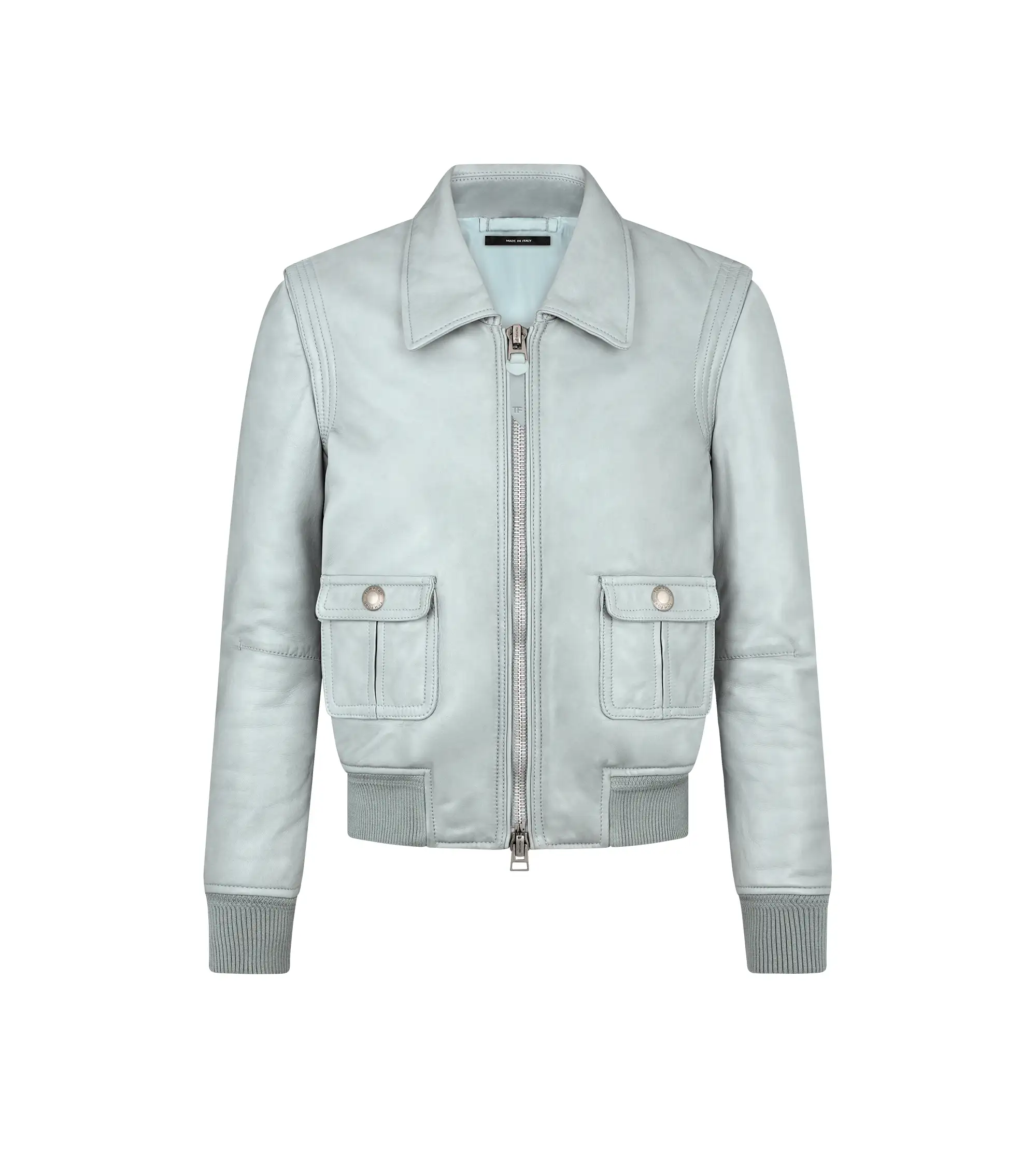 COLLARED LEATHER BLOUSON WITH FRONT POCKETS