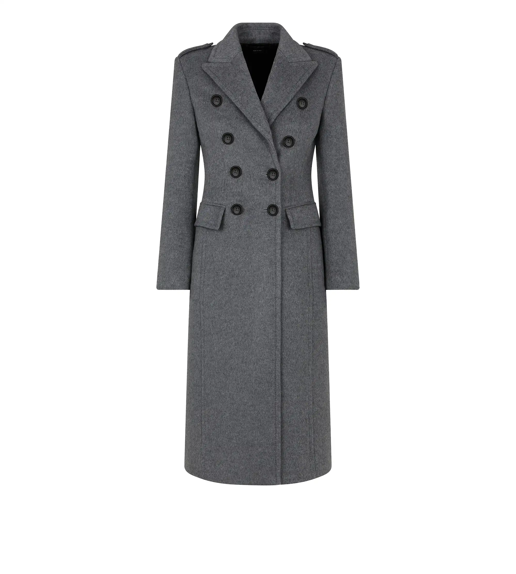 BRUSHED COMPACT CASHMERE DOUBLE BREASTED MILITARY COAT