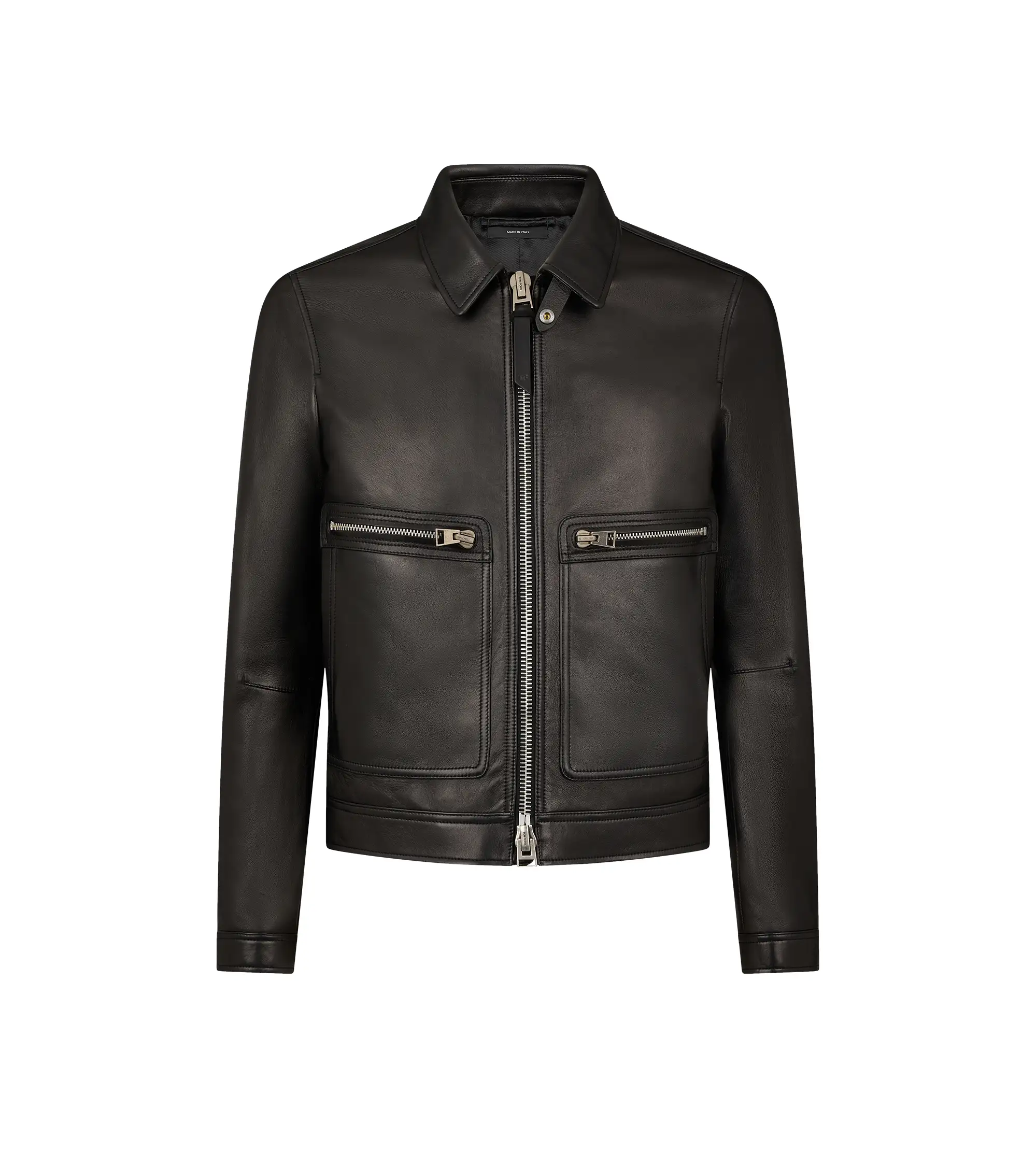 GRAIN LEATHER CONTRAST ZIP BLOUSON