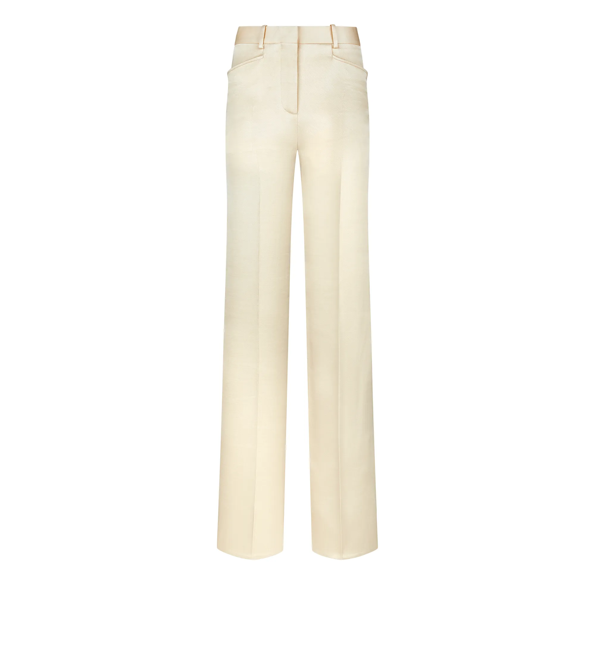 SILK AND WOOL TWILL TAILORED BOOT CUT PANTS