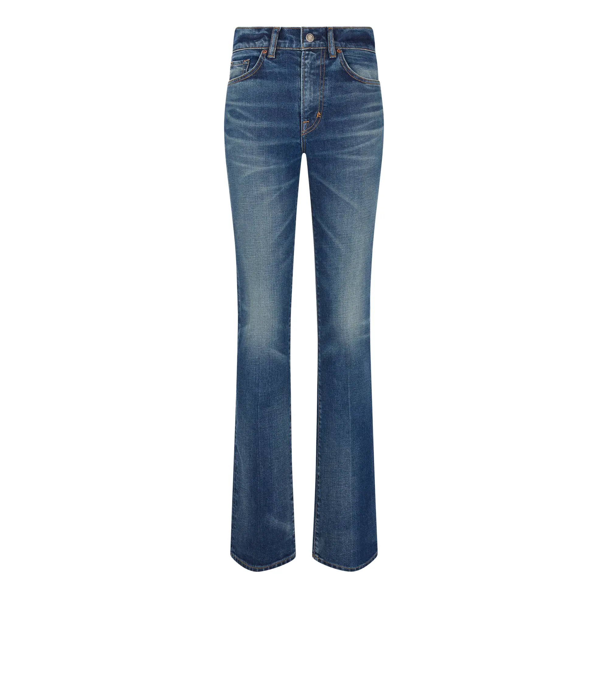 STRETCH RAW DENIM FLARED PANTS