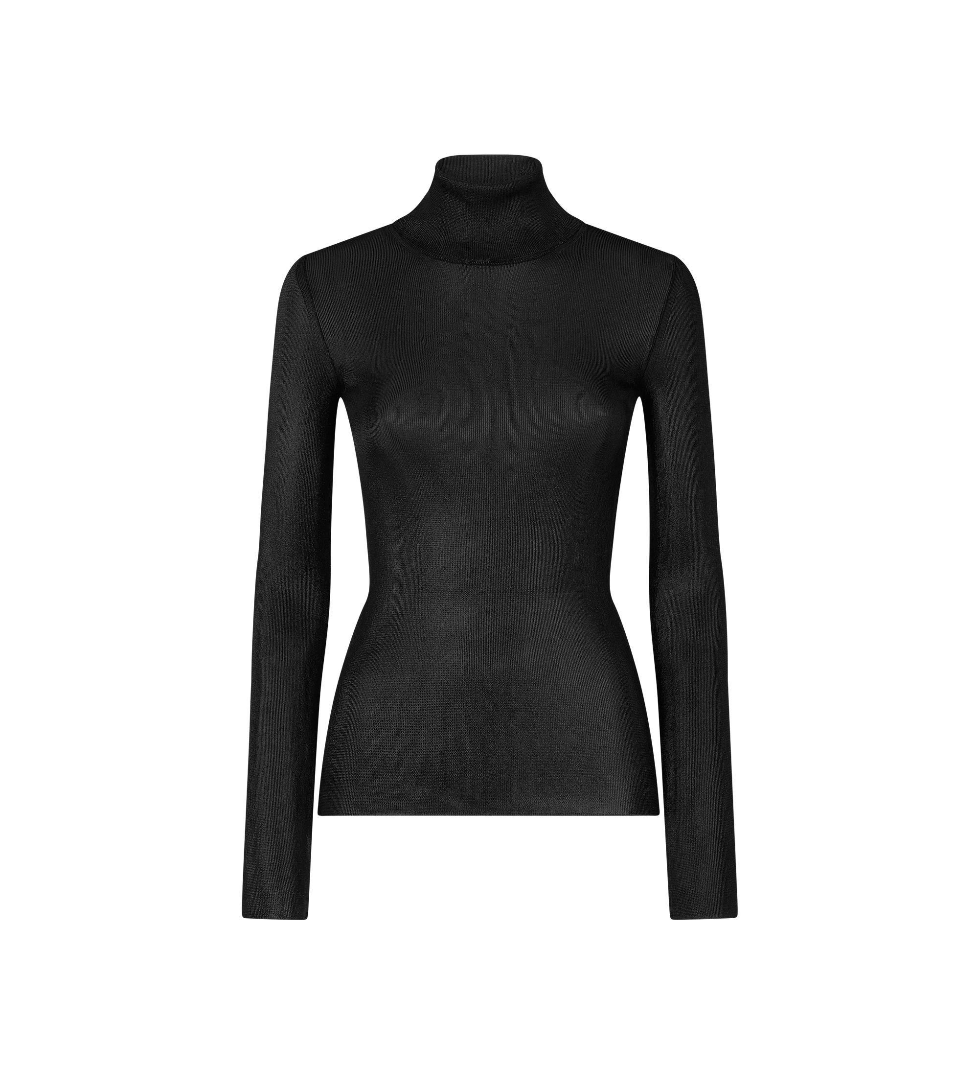 WET LOOK VISCOSE KNIT TURTLENECK TOP