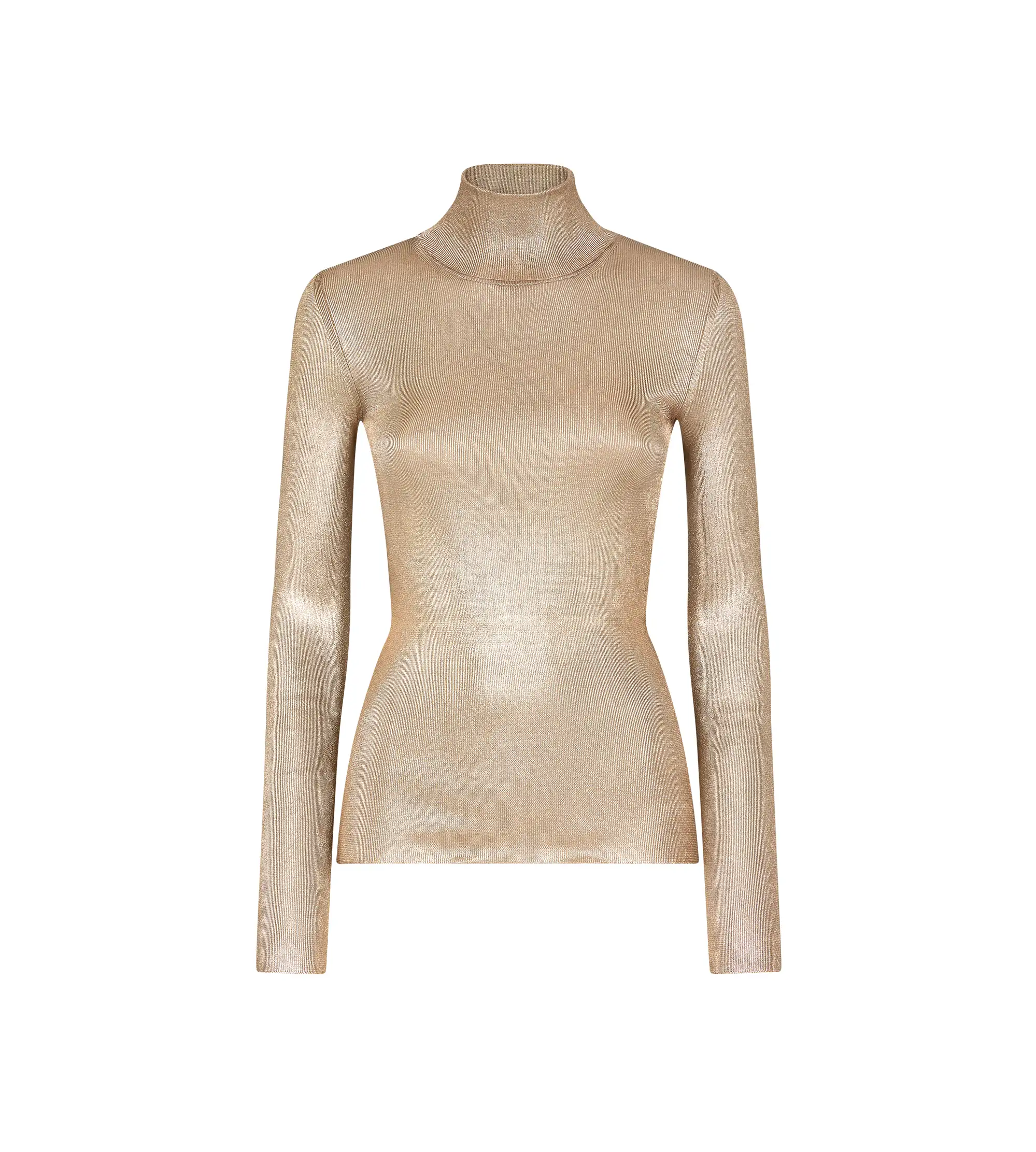 WET LOOK VISCOSE KNIT TURTLENECK TOP