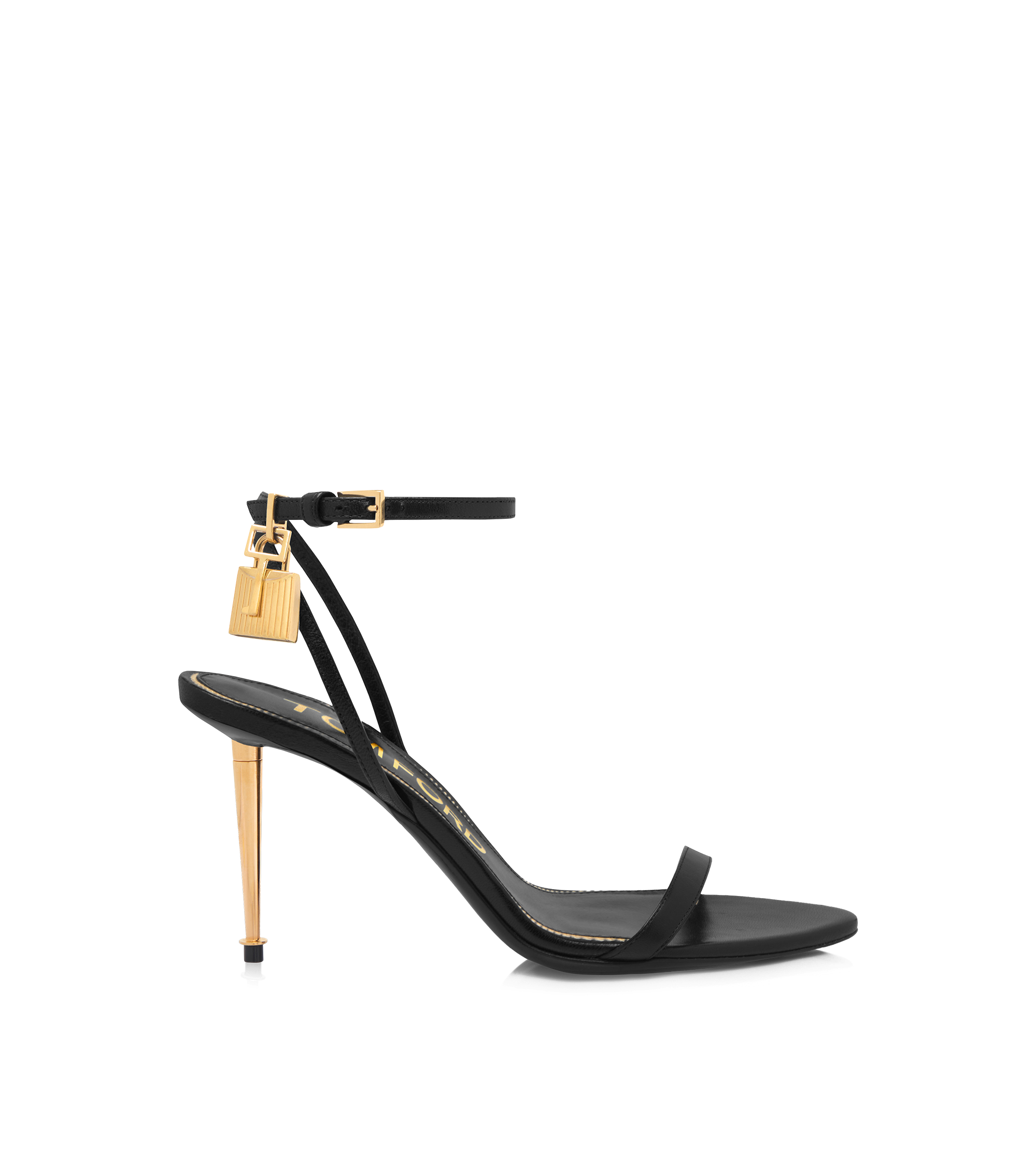 SHINY LEATHER PADLOCK POINTY NAKED SANDAL 85MM