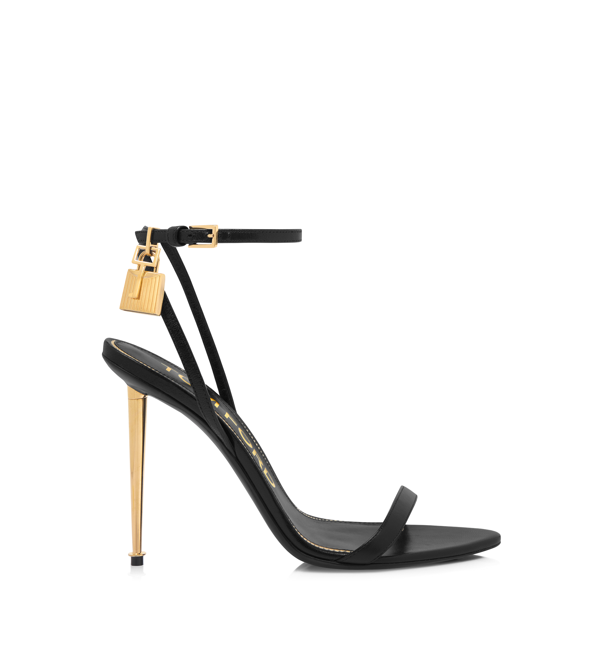 SHINY LEATHER PADLOCK POINTY NAKED SANDAL