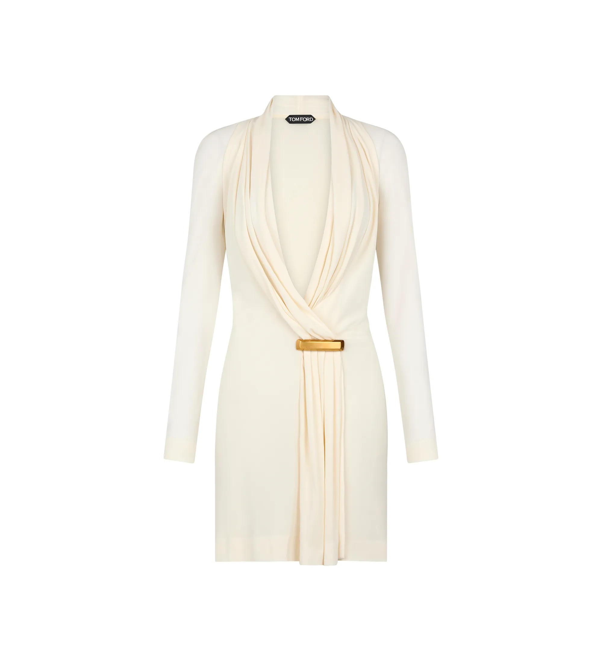 V-NECK LONG SLEEVE COCKTAIL DRESS WITH BAR DETAIL