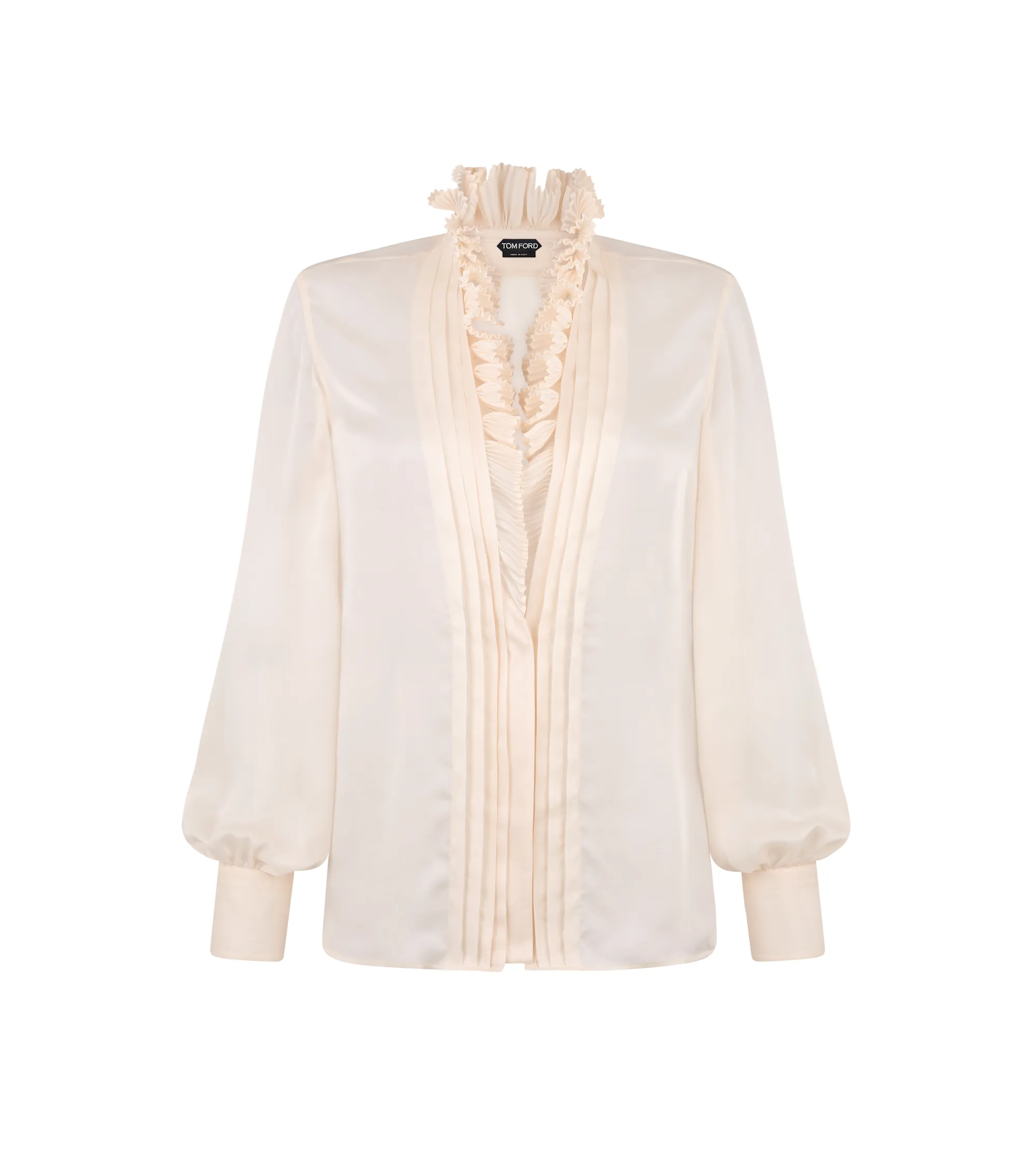 LONG SLEEVE V-NECK BLOUSE WITH PLISSE AND RUFFLES