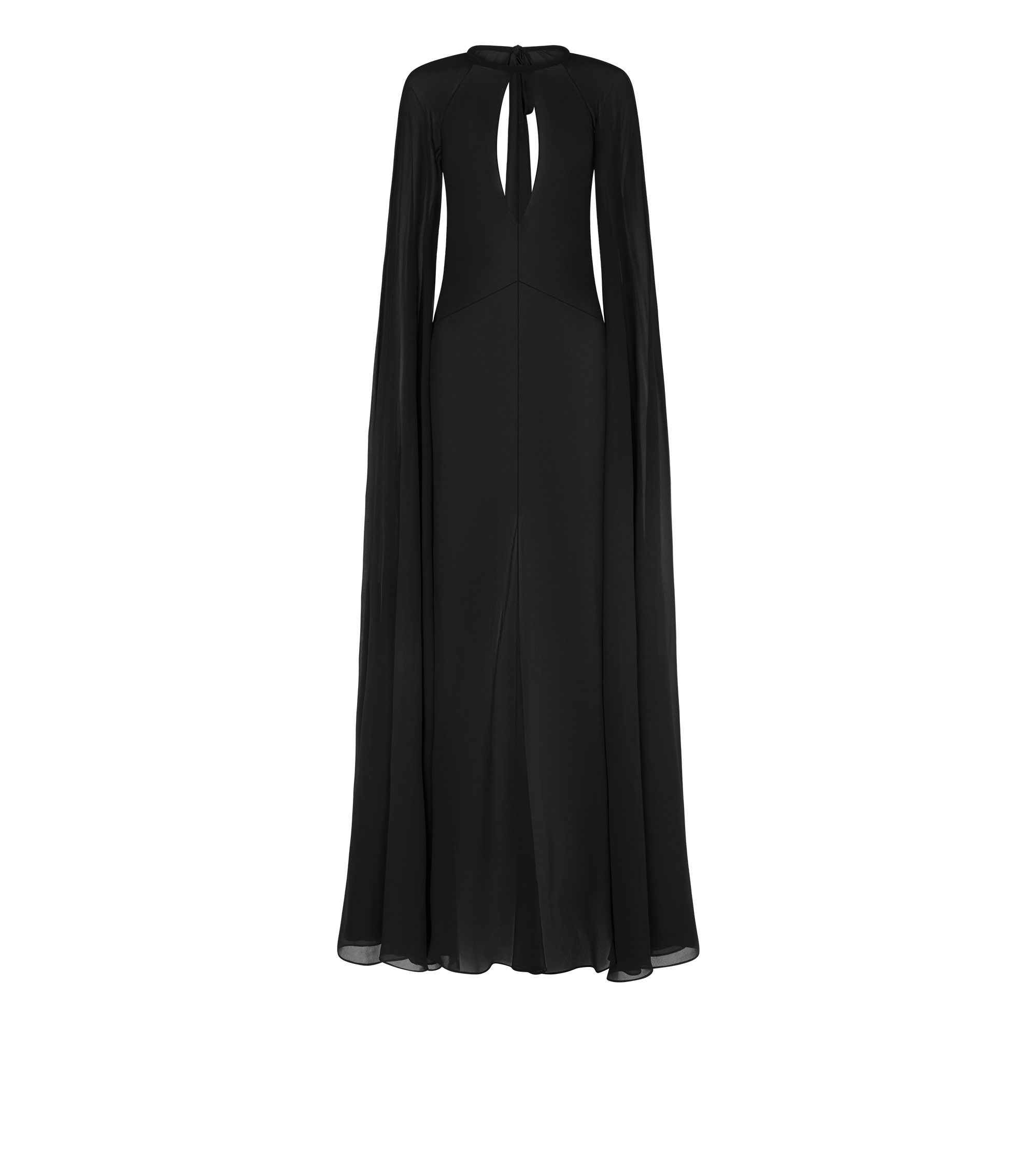 EVENING DRESS WITH KEYHOLE NECKLINE AND LONG CAPE SLEEVES