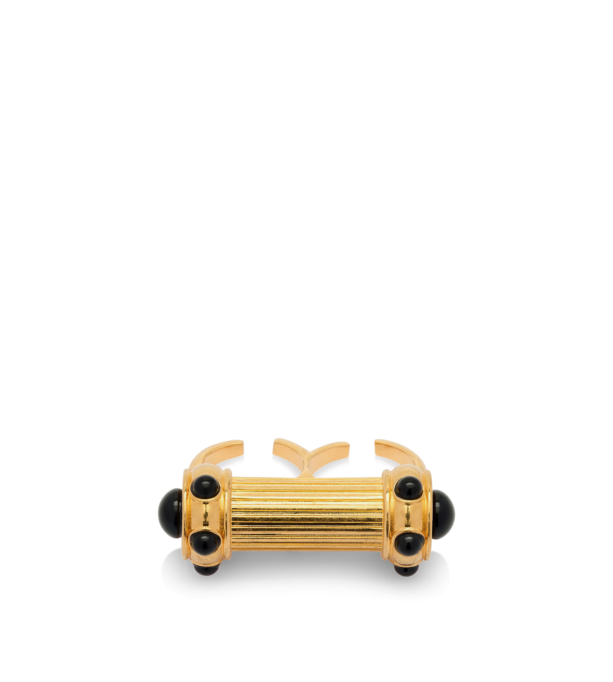 BRASS AND CRYSTAL CABOCHONS RING
