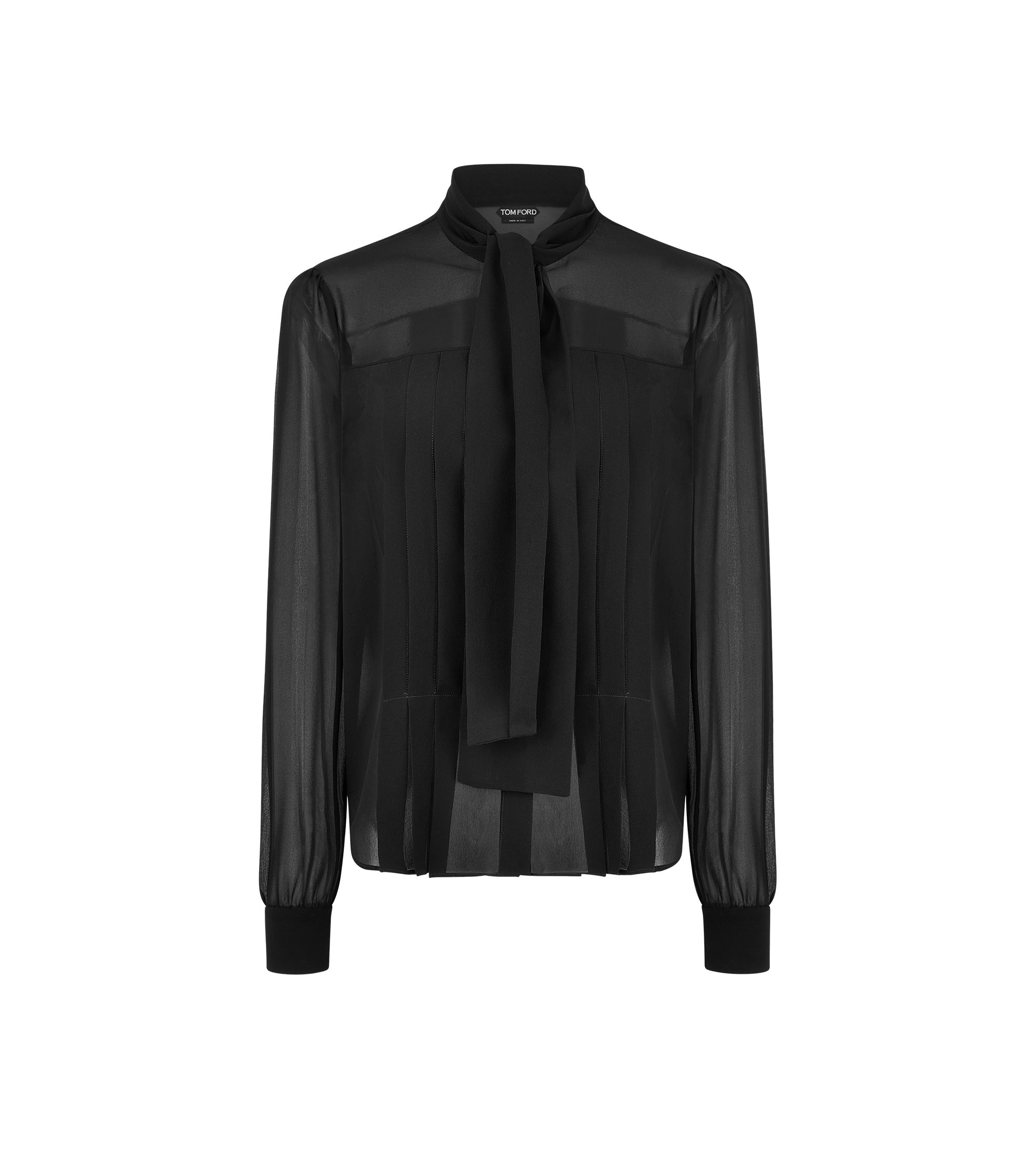 LONG SLEEVE LAVALLIERE BLOUSE WITH PLISSE DETAIL